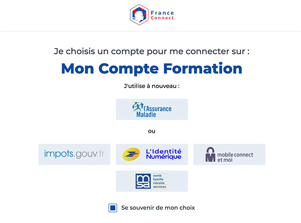  Choisissez un compte pour vous connecter à Mon compte Formation