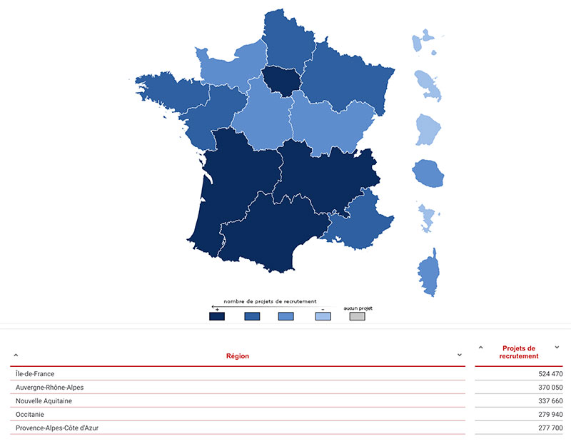 Top 5 des régions qui recrutent en 2023